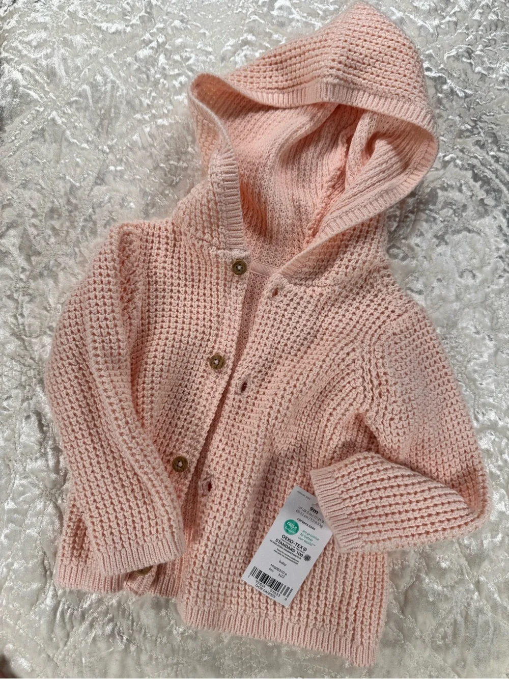 NWT Carters Baby Hooded Knit Cardigan in Soft Pink